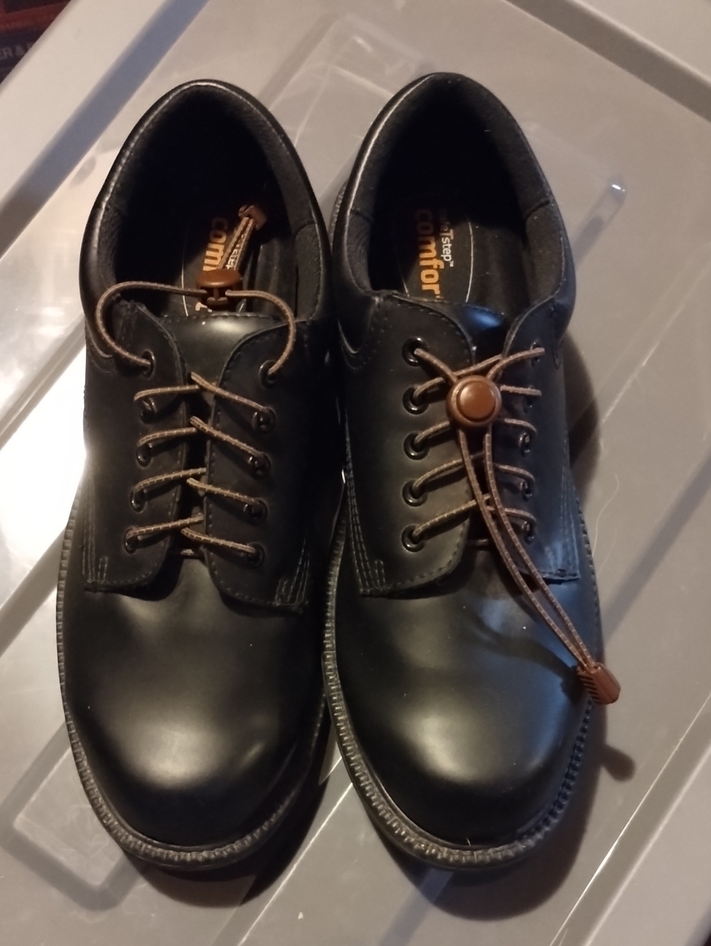 Safe T Step Black Leather Lace-Up Comfort Work Shoes - Slip Resistant. Size 11w